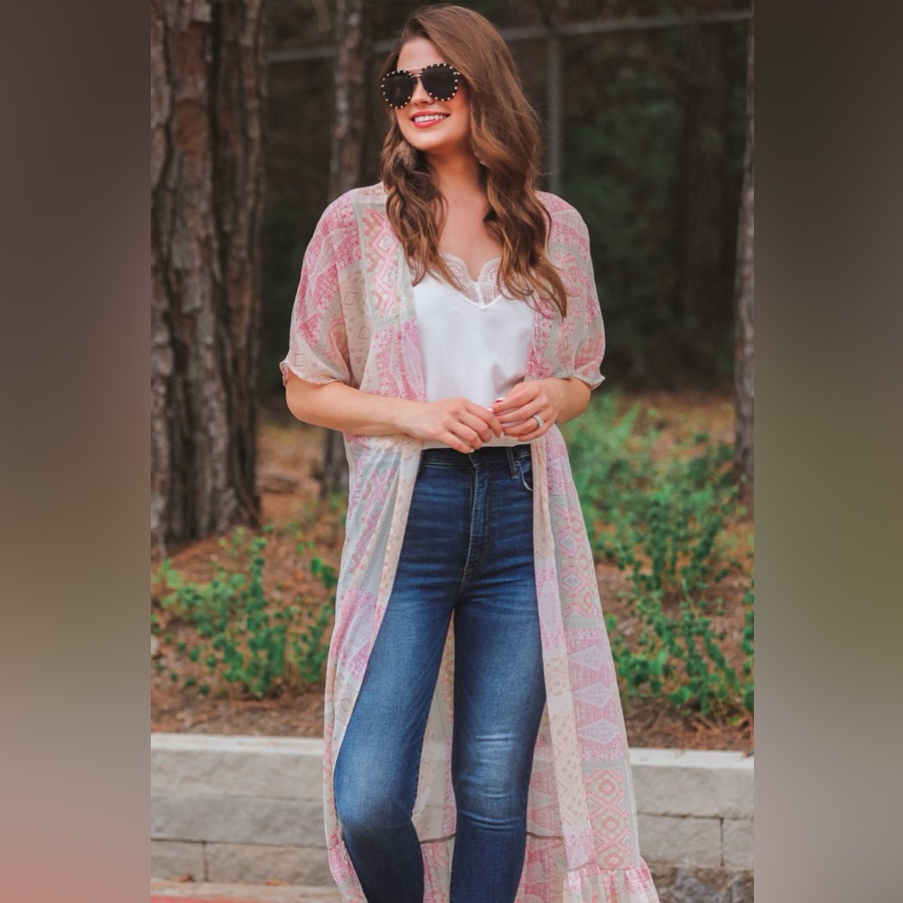 Sheer Pink Patterned Women's Kimono